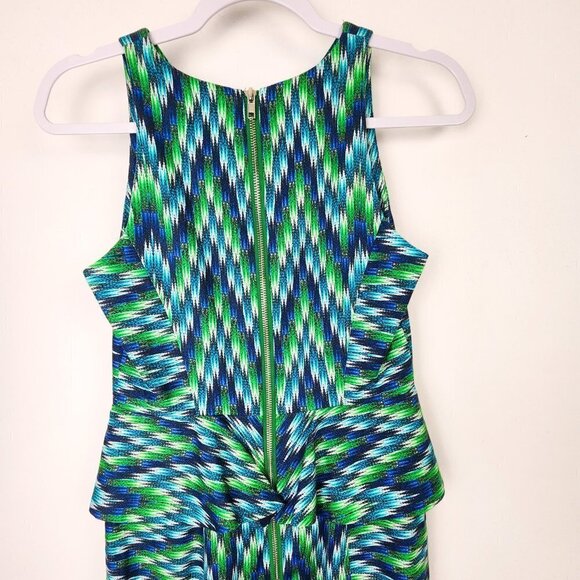 Milly Green Blue Novelty Peplum Sheath Dress Size 4 Mod 60s Retro Designer - Picture 7 of 7
